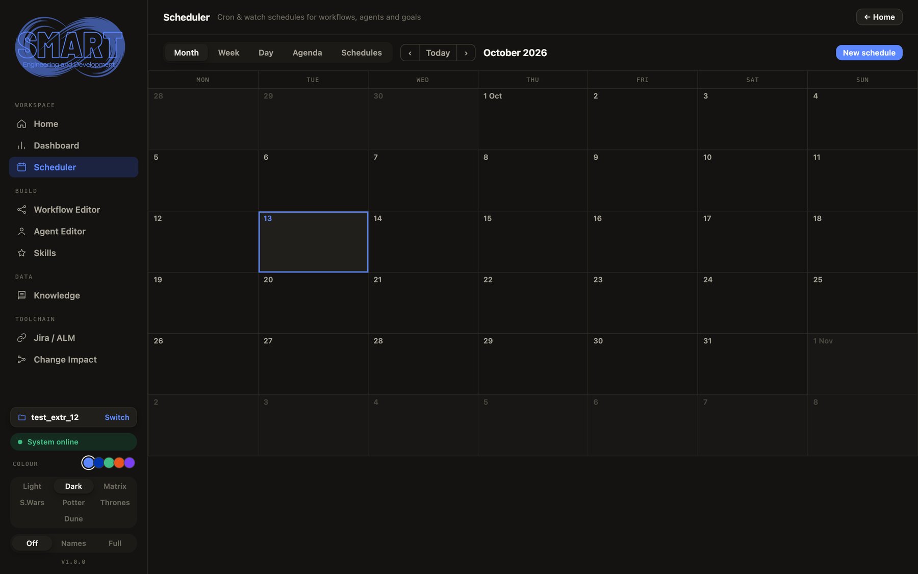 The Scheduler calendar for the month of October 2026
